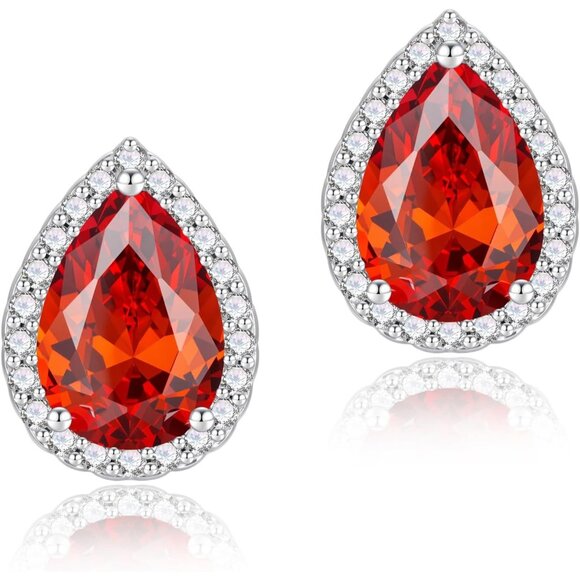 Women's Teardrop Mall Dainty Birthstone Cubic Zirconia Orange Elegant Earring - Picture 1 of 6